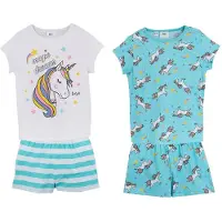 Bonprix Shorty Set, vierteiliger Shorty-Pyjama, zwei T-Shirts mit Druck, aus Baumwolle