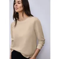 Street One Sweater , Damen, Gr. 36, cotton beige, Sweatware, Obermaterial: 85% Baumwolle, 15% Polyester, unifarben, lässig geschnitten hüftbedeckend, Rundhals, Sweatshirts Sweater, unifarben