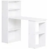 OKWISH Schreibtisch 120x55x120 cm Weiß mit Regal und offenen Fächern, großer Arbeitsplatz für Büro und Home Office, kratzfeste Spanplatte