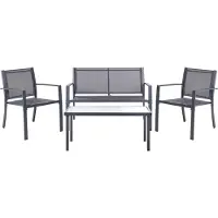 Beliani Lounge Set Dunkelgrau Metall 4-Teilig Modern 2-Sitzer Sofa 2 Stühle u. Couchtisch Outdoor Terrasse Balkon Gartenset Gartenmöbel Set Sitzgruppe