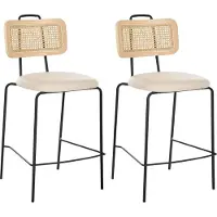 Beliani Barstuhl 2er Set Hellbeige Kunstleder Sitz Schwarze Metallbeine Wiener Geflecht Ohne Armlehnen Retro Modernes Design Barhocker Tresenhocker