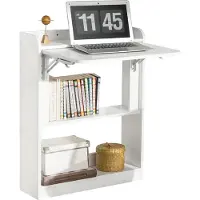 SoBuy Schreibtisch Weiß Klappbar Klein mit Regal Platzsparender Computertisch & Gaming Tisch für Home Office Flexibler Küchentisch & Nähtisch FWT92-W