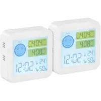 INFACTORY 2er-Set TVOC- & CO2-Messgeräte mit Uhr, Temperatur, Luftfeuchtigkeit
