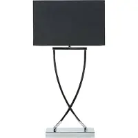 Beliani Tischlampe Silber Metallfuß Stoffschirm Schwarz langes Kabel mit Schalter Modern Minimalistisch