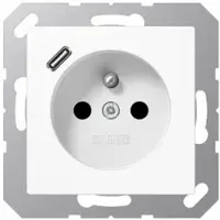JUNG A1520F-18CWW Steckdose, französisch/belgisches System, 16 A 250 V ~, mit USB-Ladegerät, 1 x Typ C, Safety Plus, Serie AS/A, alpinweiß