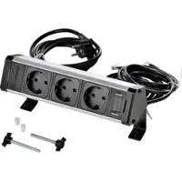 Kopp 939629015 VersaDESK, Anbausteckdosenleiste mit 3-fach Schutzkontakt-Steckdosen und 2 USB-Anschlüssen, Farbe: aluminium eloxiert