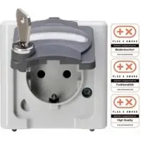 Kopp 103542001 BLUE ELECTRIC - Schutzkontakt-Steckdose mit Klappdeckel und Sicherheitsschloss (Nr. 14), Farbe: grau