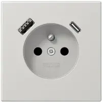 JUNG LS1520F-15CALG Steckdose, französisch/belgisches System, 16 A 250 V ~, mit USB-Ladegerät, 1 x Typ A + 1 x Typ C, Safety Plus, Serie LS