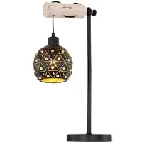 ETC Tischlampe Tischleuchten Schlafzimmerleuchte Holz mit Kristallschirm in Kugelform höhenverstellbar, Metall, 1x E27, LxBxH 34x18x55 cm