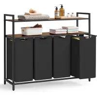 Vasagle Wäschekorb 4 Fächer mit 2 Ablagen vintagebraun-schwarz BLH214B01