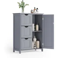 Vasagle Badezimmerschrank, schmaler Badschrank, Beistellschrank, Kommode, mit 3 Schubladen, Schranktür, verstellbare Ablage, 30 x 60 x 80 cm, Taubengrau BBC049G02