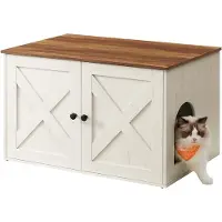 Feandrea Katzenklo-Schrank, verstecktes Katzenklo-Möbel mit herausnehmbarer Trennwand, Beistelltisch, Innen-Katzenhaus, 80 x 53 x 50 cm, honigbraun und rustikales Weiß PCL002P01V1