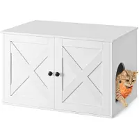 Usorteret Katzenklo-Schrank, verstecktes Katzenklo-Möbel mit herausnehmbarer Trennwand, Beistelltisch, Indoor-Katzenhaus, 80 x 53 x 50 cm, Weiß PCL002W01