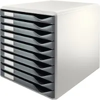 Leitz Schubladenbox, 10 Schübe, DIN A4, Polystyrol, lichtgrau/grau