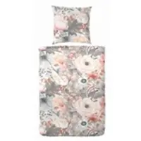 PRIMERA Mako-Satin Bettwäsche 135x200 Blüten Rosen weiß silber rosa 243230-82