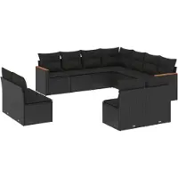 vidaXL 11-tlg. Garten-Sofagarnitur mit Kissen Schwarz Poly Rattan