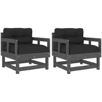 vidaXL Gartenstühle mit Kissen 2 Stk. Grau Massivholz Kiefer