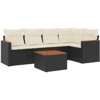 vidaXL 6-tlg. Garten-Sofagarnitur mit Kissen Schwarz Poly Rattan