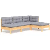 vidaXL 4-tlg. Garten-Lounge-Set mit Grauen Kissen Kiefernholz
