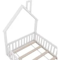 STILVORA Kinderbett 90×200 ohne Matratze Hausbett Bodenbett in Schornsteinform Jugendbett aus Massivholz mit Lattenrost,weiß