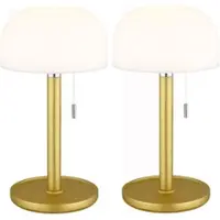 Globo Tischlampe Bambus Tischleuchte messing LED Wohnzimmerlampe IP44 Beistelllampe Pilzleuchte, 1,5W 80lm warmweiß, neutralweiß, kaltweiß, DxH 15 x 28 cm, 2er Set