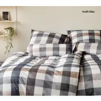 Elegante Mako-Jersey Bettwäsche Kuschel Karo - 155x220 cm + 40x80 cmmulti-blau
