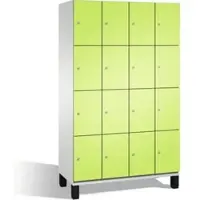 C+P Schließfachschrank Cambio, 4 Abteile, 16 Fächer, auf Füßen, B 1200 x T 525 x H 1980 mm, lichtgrau/clowngrün