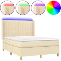 Syfax Boxspringbett mit Matratze & LED Creme 140x190 cm Stoff