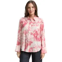 Tom Tailor Hemdbluse , Damen, Gr. 42, rosa (rot brushed flow), Web, Obermaterial: 53% Baumwolle, 47% Modal, bedruckt, gemustert, regular fit Po-bedeckend, Manschette, Blusen Hemdbluse, mit Muster