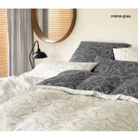 Elegante Mako-Satin Bettwäsche Cats - 135x200 cm + 80x80 cm creme-grau