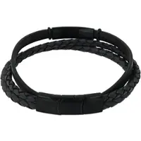 Amor Armband , schwarz, Armbänder, Herren, 22cm, Edelstahl Leder, Edelstahl, Leder, Armband