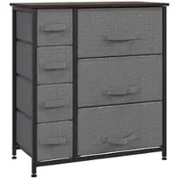 OKWISH Schubladenschrank 63x30x71 mit 7 Stoffschubladen, flexibler Stauraum, Skandi-Design, Wohnzimmer, Schlafzimmer, modern, Dunkelgrau