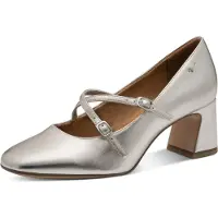 Tamaris Damen Riemchenpumps zwei gekreuzte Riemen und Karree Spitze 1-22412-46, Größe:38 EU, Farbe:Silber