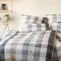 Elegante Interlock Jersey Bettwäsche Kuschel Karo kiesel 160x210 cm + 65x100 cm - grau;beige