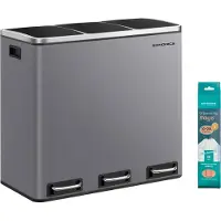 Songmics Mülltrennsystem mit Fußpedal und 3 Inneimern mattgrau LTB054G01