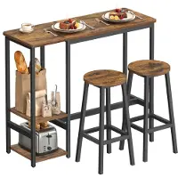 Songmics Bartisch Set mit Barhockern und praktischem Aufbewahrungsregal vintagebraun-schwarz LBT220KD01