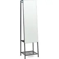 En.casa Garderobenspiegel 2-in-1 'Klilbojle' Ganzkörperspiegel mit Kleiderstange und 2 Ablagen Metall 160 x 40 x 35 cm Schwarz