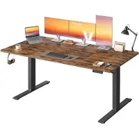 Vasagle Höhenverstellbarer Schreibtisch mit USB Anschluss und Speicherfunktion Vintagebraun LSD148KD02