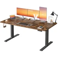 Vasagle Höhenverstellbarer Schreibtisch mit USB Anschluss und Speicherfunktion Vintagebraun LSD146KD02