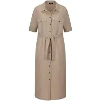 Goldner Leinenkleid im Safari-Look in stein | Gr.: 44