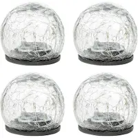 Huismerk 4er Set LED Solar Crackle Glas Lampen Solarbeleuchtung mit Erdspieß 70395