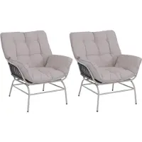Mendler 2er-Set Gartenstuhl MCW-P75, Gartensessel Loungesessel, Stoff 220g/m² Poly-Rattan Metall hellgrau, Polster beige