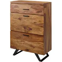 Wohnling Kommode 80x120x41,5 cm Sheesham Massivholz / Metall Flurkommode Sideboard Highboard mit Baumkante Kommodenschrank Holz Modern Standschrank