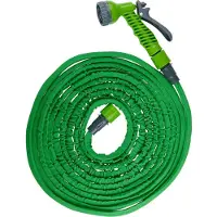 Kinzo Flexibler Gartenschlauch 15 m – inkl. Schlauch Aufsatz – Sprühkopf mit 7 Sprühpositionen – Kunststoff – Grün/Grau