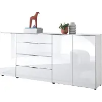 Die Möbelfundgrube Sideboard 4 Schubladen - weiß - Glasfront - 226 cm - SANTORIN