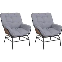 Mendler 2er-Set Gartenstuhl MCW-P75, Gartensessel Loungesessel, Stoff 220g/m² Poly-Rattan Metall dunkelgrau, Polster hellgrau