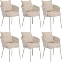 Mendler 6er-Set Aluminium-Esszimmerstuhl MCW-P89, Indoor Stuhl Armlehne, Stoff/Textil (180 g/m²) Seilgeflecht Rope creme