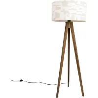 QAZQA Stehleuchte aus Holz mit beige-weiß gestreiftem Schirm 50cm - Tripod Classic