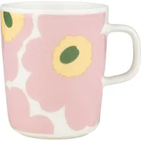 Marimekko - Oiva Unikko Becher mit Henkel 250 ml, weiß / pink / hellgelb