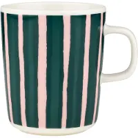 Marimekko - Oiva Piccolo Becher mit Henkel, 250 ml, white / pink / dark green